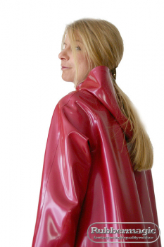 Latex raglan coat with hood