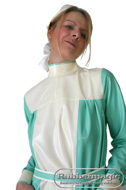 Fescher Latex Krankenschwestern Kittel mit Latex-Gürtel, Latex-Krankenschwester, Latex-Schwesternkittel, Schwesternkleid,Latex-Klinik,Latex-Klinikbekleidung