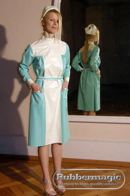 Schwesternkleid,Schwesternhaube,Latex-Krankenschwester,Latex-Klinikbekleidung,Latexkleidung Dresden,Rubbermagic
