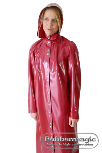 Latex raglan coat with hood